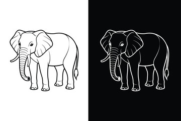 Elephant Line Icon. Elegant Vector Design on Black and White Backgrounds