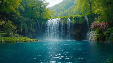 Serene Waterfall Flowing into a Peaceful Natural Pool