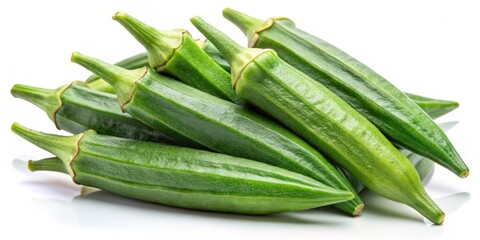 Obraz premium Fresh Okra Isolated on White Background - Vibrant Green Vegetable Photography for Culinary and Health Use