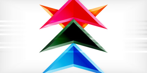 Arrows with 3d effect abstract background. Triangles on light grey backdrop