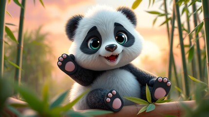 Baby Panda in Bamboo Forest