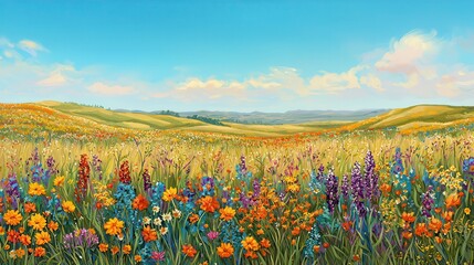 Obraz premium Vibrant Wildflower Meadows in Spring Colors