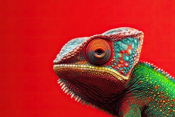 Obraz premium Close-up of a Chameleon's Head with Vivid Skin and Eye Detail