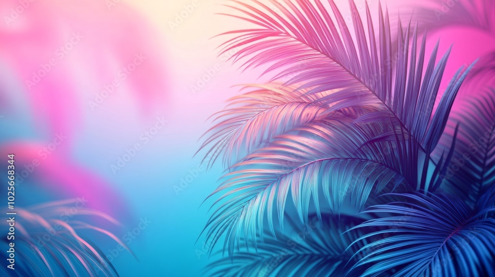 Poster A colorful background with a palm tree in the foreground