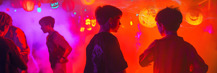 Silhouette of kids socializing at halloween party