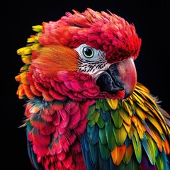 Fototapeta premium Colorful Parrot with Fluffed Up Feathers