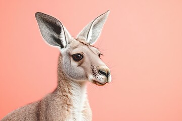 Fototapeta premium Close-up Portrait of a Red Kangaroo with a Pink Background