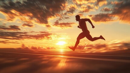 Runner Sprinting on Track at Sunrise