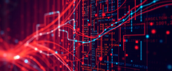 Obraz premium Intricate digital network with interconnected nodes and data flow, Data analysis concept