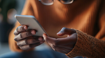 A close-up of a visually impaired person using a smart phone Generative AI