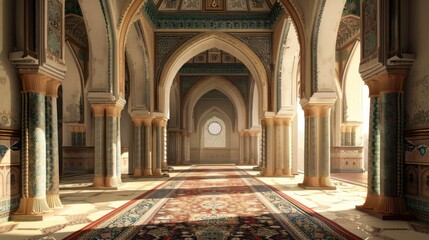 Obraz premium Sunlit Corridor in an Ornate, Ancient Palace