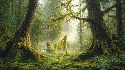Obraz premium Mystical Ancient Forest with Moss-Covered Trees