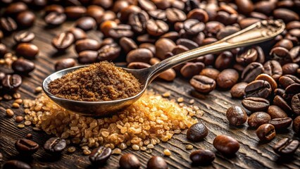 Fototapeta premium Macro Photography of Coffee Beans and Brown Sugar for Culinary Inspiration