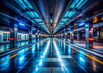 Obraz premium Nighttime Subway Station: Urban Landscape Photography for City Life Lovers