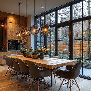 Modern Dining Room with Large Windows