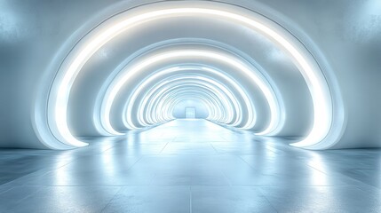 Obraz premium Abstract futuristic blue tunnel with a glowing light at the end, creating a surreal space.
