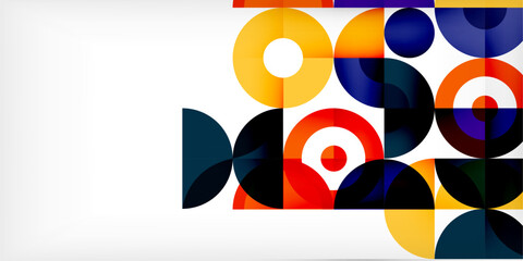 Obraz premium Minimal geometric abstract background. Circle square and triangle design. Trendy techno business template for wallpaper, banner, background or landing