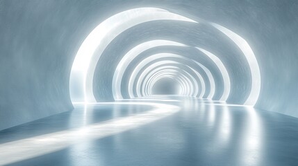 Obraz premium Abstract futuristic blue tunnel with a glowing light at the end, creating a surreal space.