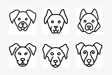Dog Head Icon Line Art Vector Illustration Design Set