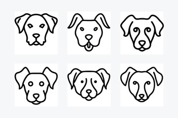 Dog Head Icon Line Art Vector Illustration Design Set