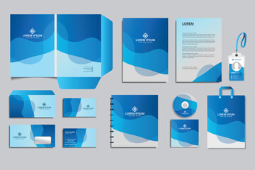 Corporate Brand Identity Mockup set with digital elements. Classic full stationery template design. Editable vector illustration: Business card, Bag, Id card, envelope, letterhead, etc.