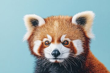 A Close-Up Portrait of a Red Panda with a Blue Background