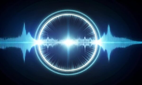 Harmonic Sound Wave Energy with Circular Particle Effect on Minimalist Dark Background