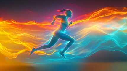11. A holographic silhouette of a runner, with dynamic energy trails