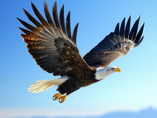 Obraz premium Majestic Eagle in Flight Against Clear Blue Sky