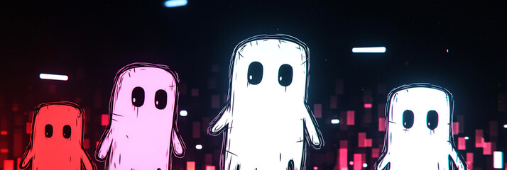 Retro game-inspired 8-bit ghost with a Halloween theme, perfect for a nostalgic backdrop