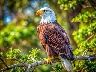 Fototapeta premium Majestic American Bird Perched on a Branch in Natural Habitat Showcasing Vibrant Feather Colors