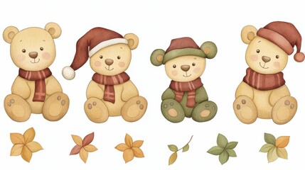 Fototapeta premium Adorable Bears in Winter Hats and Scarves