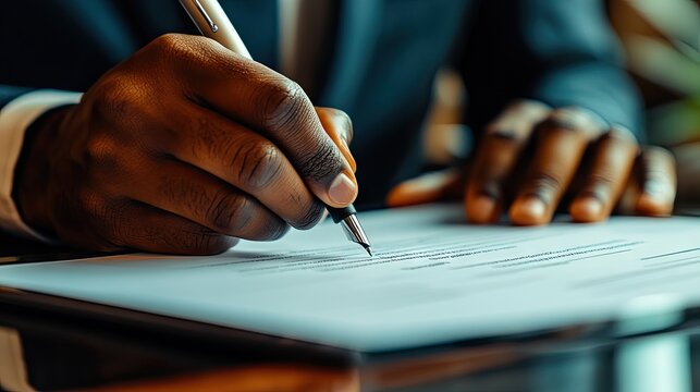 A businessman hands using a stylus pen to sign a digital contract on a tablet, highlighting modern business practices and technology integration.