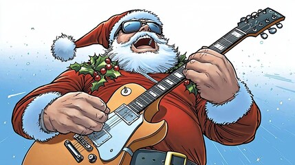 Santa Playing Guitar in Festive Holiday Spirit