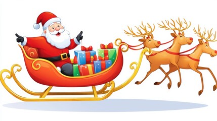 Fototapeta premium Cheerful Santa with Sleigh and Reindeer Delivering Gifts