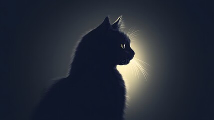Black Cat Silhouette with Yellow Eyes and Whiskers