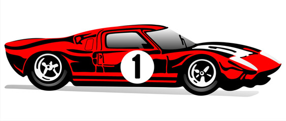 A old red race car with number one. Vector illustration