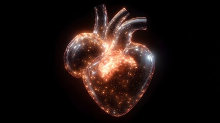 2. An ethereal hologram of a human heart pulsating with light