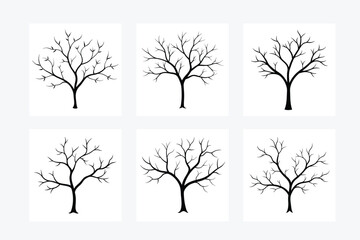 Obraz premium Black Silhouettes of Bare Trees on White Background