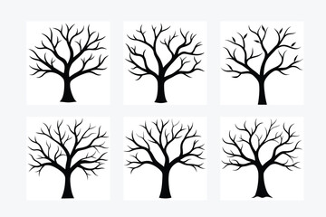 Obraz premium Black Bare Trees Silhouettes on White Background