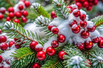 Holly berries in snow with green leaves vibrant holidays christmas scene