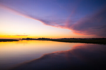 Sunset sky and horizon reflection on water