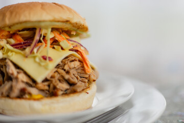 Homemade burger with meat and slaw