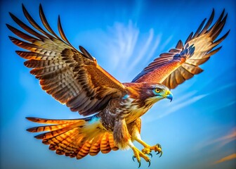 Obraz premium Majestic Bird in Flight Against a Clear Blue Sky Captured in Stunning Detail and Vibrant Colors