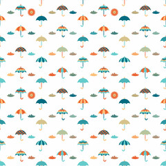 Abstract geometric umbrella in the sky seamless pattern. Perfect print for textile, fabric, T-shirt. Retro style illustration.