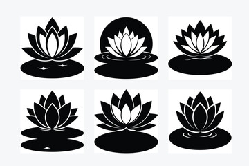 Lotus Flower Silhouette Vector Art Illustration Design Black and White Image Set for Modern Graphic Projects