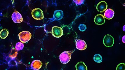 6. A glowing representation of stem cells differentiating into various cell types