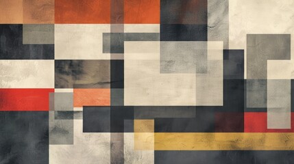 Abstract Geometric Pattern with Red, Orange, Black, and White Colors on a Textured Background