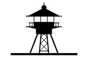 Watchtower, Observation tower, Military camp tower | vector silhouette illustration on white background