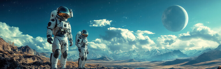 AI in space exploration, with robots landing on an alien planet